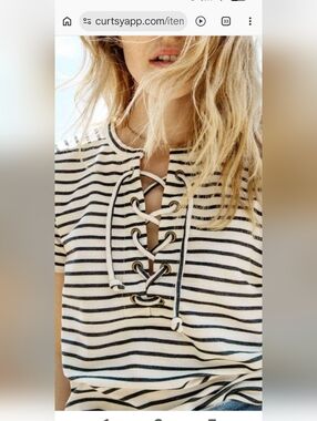 Madewell Striped Lace-Up Top in a cream and black (XS)